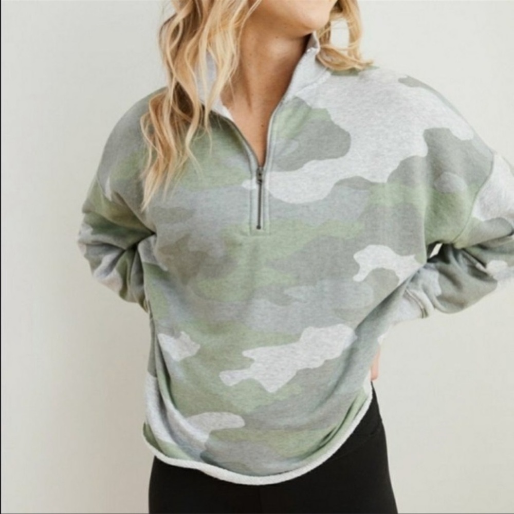 Aerie Camo Sunday Soft Quarter Zip Sweatshirt Oversized Loungewear